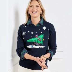 Talbots Christmas Pullover Sweater Navy Blue Womens Size 3X‎ Tree Bike 2023